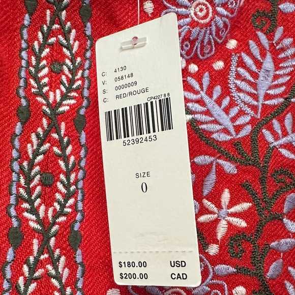 NWT Anthropologie Aiko Embroidered Red Linen Blend Shift Dress Women's 0 - Picture 4 of 6